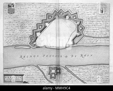 . Nederlands: Deze plattegrond van de Duitse stad Emmerik werd 1649 stedenboek gepubliceerd in het van Joan Blaeu (1596-1673). In deze Atlas Blaeu bracht Meer dan 200 plattegronden Samen van Nederlandse steden en verschillende forten. Deze kaart komt voor in het eerste Deel van het dat stedenboek hoofdzakelijk ist gewijd aan de Noordelijke Nederlanden. Englisch: Diese Karte von der deutschen Stadt Emmerik in Joan Blaeus (1596-1673) Stadt Bücher der Niederlande im Jahre 1649 veröffentlicht wurde. In diesem Atlas Blaeu veröffentlichte mehr als 200 Stadt plant der niederländischen Städte und Festungen. Diese Karte wurde in t enthalten Stockfoto