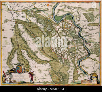 . Nederlands: Deze kaart van het graafschap Meurs werd uitgegeven door Frederik de Wit (1630-1706). Voor de afbeelding maakte De Wit waarschijnlijk oudere gebruik van een Nederlandse von Duitse Bron. Englisch: Diese Karte der Grafschaft von Meurs wurde von Frederik de Wit veröffentlicht (1630-1706). Für das Bild der Karte, De Wit können ältere niederländischen oder deutschen Quellen benutzt haben. Illustrissimo Celsissmo Principi GUILIELMO HENRICO D.G. Arausionum Principi Domino suo Clementissimo Hanc COMITATUS MEURSENSIS et Annexarum Dinastiarum. Nach 1688. Autor: Accuratatam Tabulam humillime Offert A. von Heurdt Herausgeber: Stockfoto