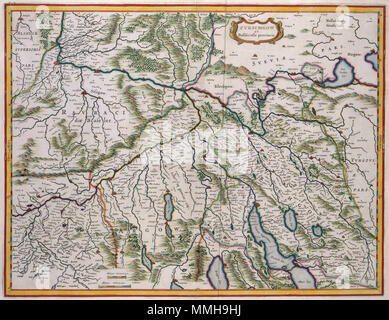 . Nederlands: Deze kaart van de landstreek tussen Zürich en Basel in 1635 verscheen in de Atlas Theatrum Orbis Terrarum van Willem Jansz. Blaeu (1571-1638). Englisch: Diese Karte des Landes zwischen Zürich und Basel wurde im Jahre 1635 im Atlas Theatrum Orbis Terratum von Willem Jansz veröffentlicht. Blaeu (1571-1638). ZVRICHGOW et Basiliensis provincia. 1635. Atlas Van der Hagen - KW 1049 B10 097-ZVRICHGOW et Basiliensis Provincia Stockfoto