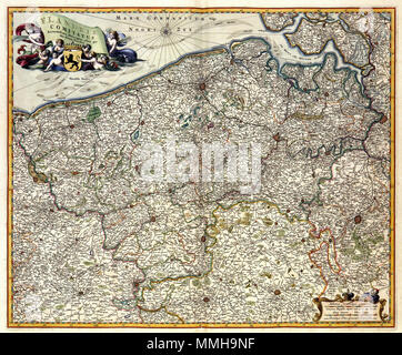 . Nederlands: Deze kaart van het graafschap Vlaanderen werd gepubliceerd door Nicolaes visscher I (1618-1679). Als Bron greep Visscher waarschijnlijk Zurück op kaartmateriaal dat in de Eerste helft van de 17 de eeuw Tür Willem Jansz. Blaeu (1571-1638) de Joan Blaeu (1598-1673) war Uitgegeven. Englisch: Diese Karte der Grafschaft Flandern von Nicolaes Visscher veröffentlicht wurde (1618-1679). Für diese Karte, Visscher können Karten von Willem Jansz verwendet haben. Blaeu (1571-1638) und Joan Blaeu (1598-1673) aus der ersten Hälfte des 17. Jahrhunderts. FLANDRIAE COMITATUS Accuratissima Descriptio, edita. Nederlands: voo Stockfoto