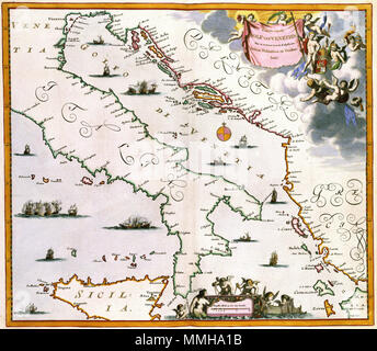 . Nederlands: Deel: 3 Caarte vande GOLF VAN VENETIEN Waar in vertoont Wert de Zeekusten van / Dalmatien en Griekenlant. Nederlands: vierde 17 kwart de eeuw Englisch: Vierter Teil des 17. Jahrhunderts. Herausgeber: Onbekend/unbekannt Atlas Van der Hagen - KW 1049 B12 083-Caarte vande GOLF VAN VENETIEN Waar in vertoont Wert de Zeekusten van / Dalmatien en Griekenlant Stockfoto