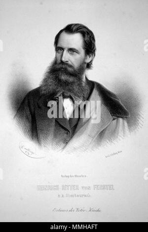 . Deutsch: Heinrich Freiherr von Ferstel (1828-1883), österreichischer Architekt. Lithographie von Adolf Dauthage, 1879. 1879. Adolf Dauthage (1825-1883) Heinrich Ferstel Litho Stockfoto