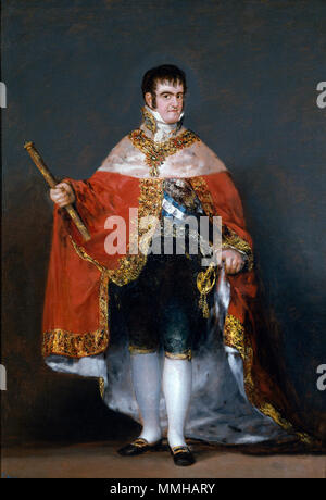 Spanisch: Retrato de Fernando VII con Manto echten Portrait von Ferdinand VII. von Spanien in seinen Umhang der staatlichen English: Porträt des Ferdinand VII. im Königsornat. 1815. Francisco Goya - Porträt von Ferdinand VII. von Spanien in seine Roben des Staates (1815) - Museo del Prado Stockfoto