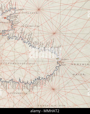 . Englisch: Schwarzes Meer. HM 10. BATTISTA AGNESE PORTOLAN ATLAS Italien, Ca. 1550 Rufnummer: HM 10 Folio: FF 11 v-12 Beschreibung: Schwarzes Meer. . Ca. 1550. Battista Agnese (1500 - 1564) Beschreibung italienische Kartograph Geburtsdatum / Tod 1500 1564 Ort der Geburt Genua Arbeitsort Venezianischen Republik Authority control: Q 612967 VIAF:?: 268129227 ISNI? 0000 0003 8320 9717 81089266 LCCN:?n NLA:?? 113428391 35112164 GND: WorldCat Battista Agnese. Schwarze Meer. HM 10. PORTOLAN ATLAS Italien, Ca. 1550 W Stockfoto