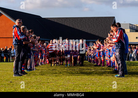 Tondu RFC erinnern Matthew Morgan, der vor kurzem verstorben, bevor ihre Liga Match gegen Maesteg Quins. Pandy Park. 10/5/18. Stockfoto