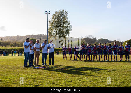 Tondu RFC erinnern Matthew Morgan, der vor kurzem verstorben, bevor ihre Liga Match gegen Maesteg Quins. Pandy Park. 10/5/18. Stockfoto