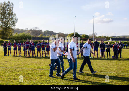 Tondu RFC erinnern Matthew Morgan, der vor kurzem verstorben, bevor ihre Liga Match gegen Maesteg Quins. Pandy Park. 10/5/18. Stockfoto