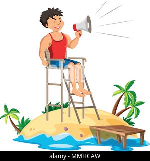 Ein Rettungsschwimmer mit Megafon Abbildung Stock Vektor