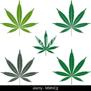 Cannabis oder Marihuana blatt Symbole gesetzt. Vektor Logo Vorlage. Isolierte Abbildung auf weißen Hintergrund. Stock Vektor