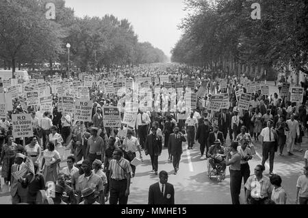 Die bürgerlichen Rechte Demonstranten in den Straßen von Washington, D.C., 28. August 1963 Stockfoto