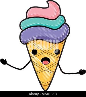 Kawaii Eis über weißen Hintergrund überrascht, farbenfrohen Design. Vector Illustration Stock Vektor
