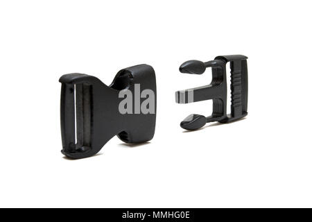 Kunststoff Schnalle auf weißem Hintergrund Stockfoto
