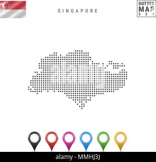 Vektor gepunktete Karte von Singapur. Einfache Silhouette von Singapur. Flagge von Singapur. Eingestellt von bunten Karte Markierungen Stock Vektor