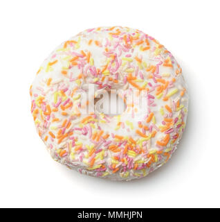 Blick von oben auf die Einfachverglasten Donut isoliert auf weißem Stockfoto