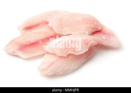 Gefrorene Fischfilets isoliert auf weißem Stockfoto