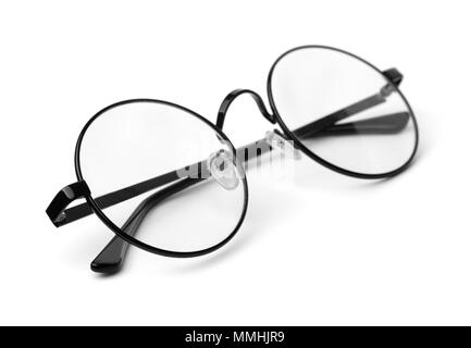 Schwarz klassische runde Brille isoliert auf weißem Stockfoto