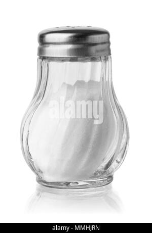 Vorderansicht des Glas Salt Shaker isoliert auf weißem Stockfoto