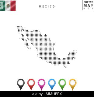 Vektor gepunktete Karte von Mexiko. Einfache Silhouette von Mexiko. Die Nationalflagge von Mexiko. Eingestellt von bunten Karte Markierungen Stock Vektor