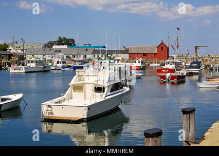 Anzeigen von Rockport Hafen mit dem berühmten Motiv #1 Red shack, Rockport, Massachusetts, USA Stockfoto