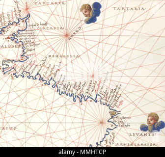 . Englisch: Schwarzes Meer. HM 26. BATTISTA AGNESE PORTOLAN ATLAS Italien, Ca. 1544 Rufnummer: HM 26 Folio: FF 12 v-13 Beschreibung: Schwarzes Meer. . Ca. 1544. Battista Agnese (1500 - 1564) Beschreibung italienische Kartograph Geburtsdatum / Tod 1500 1564 Ort der Geburt Genua Arbeitsort Venezianischen Republik Authority control: Q 612967 VIAF:?: 268129227 ISNI? 0000 0003 8320 9717 81089266 LCCN:?n NLA:?? 113428391 35112164 GND: WorldCat Battista Agnese. Schwarze Meer. HM 26. PORTOLAN ATLAS Italien, Ca. 1544. Stockfoto