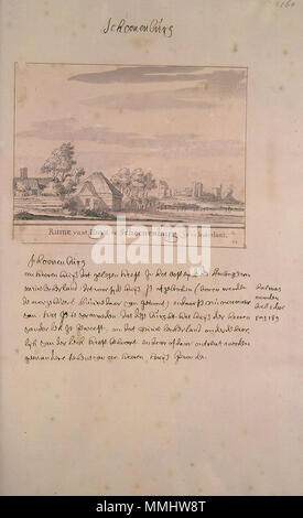 . Deutsch: Beschreibung de Afbeelding der Steeden Dörpen Gehugten Aadelijke Zuijt Gebouwen En Mdz in Holland en Aankleving Van Dien Rackinstallation naat leeven getekeent. en Naat A.B.C. gelegt Dus Beschreeven en bij een Versaamelt Tür Andries Schoemaker 1730 Atlas Schoemaker: Zuid-Holland, Schonenburg. zwischen 1710 und 1735. Atlas Schoemaker - ZUIDHOLLAND - DEEL 5-2282 - Zuid-Holland, Schonenburg Stockfoto