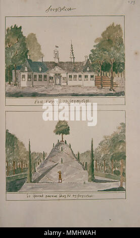 . Deutsch: Beschreibung de Afbeelding der Steeden Dörpen Gehugten Aadelijke Zuijt Gebouwen En Mdz in Holland en Aankleving Van Dien Rackinstallation naat leeven getekeent. en Naat A.B.C. gelegt Dus Beschreeven en bij een Versaamelt Tür Andries Schoemaker 1730 Atlas Schoemaker: Zuid-Holland, Sorgvliet. zwischen 1710 und 1735. Atlas Schoemaker - ZUIDHOLLAND - DEEL 5-2345 - Zuid-Holland, Sorgvliet Stockfoto