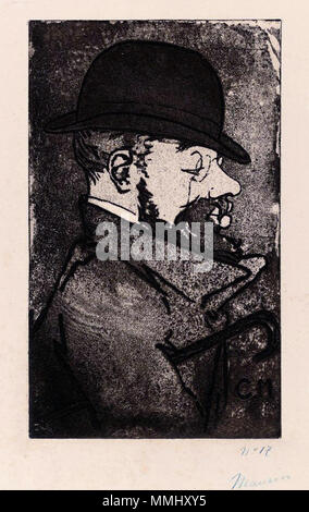 . Englisch: Portrait von Henri de Toulouse-Lautrec (Stein & Karshan 46) Aquatinta in braun-schwarz, 1893, an den cremefarbenen webte Papier, Blau Bleistift signiert und nummeriert 17, von der Auflage von 100, veröffentlicht von L'Estampe Originale, Paris, mit Ihren blindstamp, mit Rändern S. 226 x 137 mm., S. 407 x 360 mm. . 1893. Charles Maurin (1856-1914) Henri de Toulouse-Lautrec von Charles Maurin (1856-1914) Stockfoto