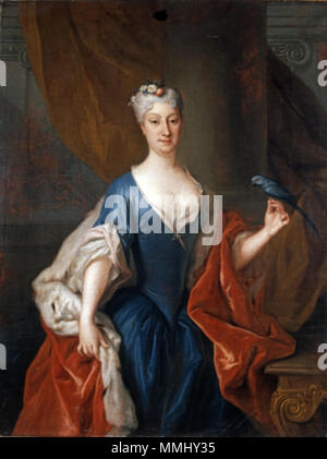 Portrait von Katarzyna Barbara Branicka geb. Radziwi?? Mit einem Papagei.. 1726. Silvestre Katarzyna Barbara Branicka Stockfoto