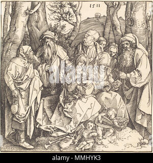 R -20101201-0044.jpg Albrecht Dürer (1471 - 1528), die Heilige Familie mit zwei Music-Making Engel, 1511, Holzschnitt, Geschenk von W. G. Russell Allen Albrecht Dürer - Die Heilige Familie mit zwei Music-Making Engel (NGA 1941.1.37) Stockfoto