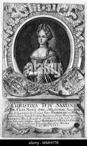 . Englisch: Christina von Baden-Durlach, Herzogin von Sachsen-Gotha-Altenburg (1645-1705) gelebt. graviert Ca. 1720. Unbekannte Christina von Baden-Durlach, Herzogin von Sachsen-Gotha-Altenburg Stockfoto