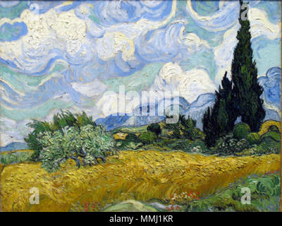 Englisch: Wheatfield mit Zypressen English: Weizenfeld mit Zypressen???????:????????? ???? ? ?????????? . 1889. 1889 van Gogh Wheatfield mit Zypressen anagoria Stockfoto