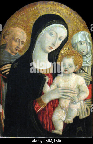 Madonna mit Kind und Heiligen Franz von Assisi und Katharina von Siena. 1479. 1479 di Giovanni Madonna mit Kind und Heiligen Franz von Assisi und Katharina von Siena anagoria Stockfoto