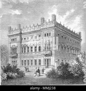 . Englisch: Bridgewater House, Westminster, London. Bild in Walford, Edward veröffentlicht. Alt & Neu London, eine Erzählung seiner Menschen und seine Sehenswürdigkeiten, 6 Bde., London: Cassell, 1878, Vol. 4, S. 180. Hinweis: Bridgewater House wurde im italienischen Palazzo Stil von Charles Barry für Francis Egerton konzipiert, 1. Earl of Ellesmere. . 1878. Edward Walford (1823 - 1897) BridgewaterHouse Stockfoto