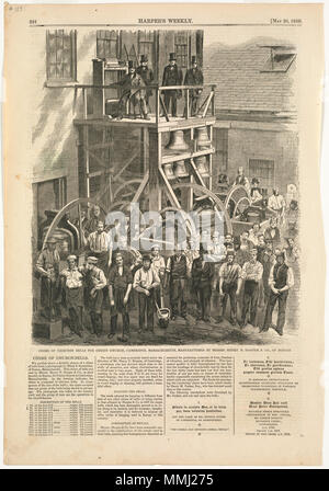 . Englisch: File name: 10 09 000162 Titel: Glockenspiel mit 13 Glocken für Christus Kirche, Cambridge, Massachusetts, durch die Fa. Henry N. Hooper & Co., der Boston Creator/Contributor: Homer, Winslow, 1836-1910 (Künstler) Ausgabedatum: 1860-05-26, Physische Beschreibung drucken: 1: holzstich Genre: Holzstiche; periodische Illustrationen Hinweise: Erschienen in: Harper's Weekly, 26. Mai 1860, S. 324 gefertigt. Sammlung: Winslow Homer Sammlung Ort: Boston Public Library, Drucken Abteilung Rechte: Keine bekannten Einschränkungen Flickr Daten auf 2011-08-11: Kamera: Sinar AG Sinarback 54 FW, Sinar m Tags: Win Stockfoto