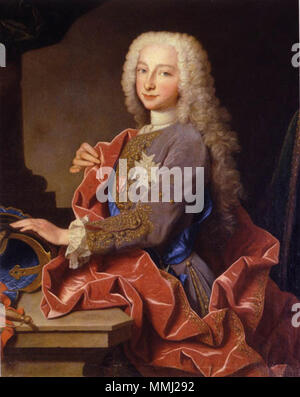 . Español: Retrato del Rey Carlos III de España (1716-1788), Que fue hijo del rey Felipe V de España y de su Segunda esposa, la Reina Isabel de Farnesio. Englisch: Charles de Bourbon (1716-1788), Futur Carlos III el Infante Carlos de Borbón (futuro Carlos III de España). 1725. Charles de Bourbon, Futur Carlos III Stockfoto