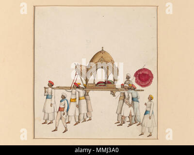 . Englisch: Eine der sechs Zahlen aus feierliche Prozession der Mughal Kaiser anlässlich des Id-Objekt: Malerei Ort der Herkunft: Delhi, Indien (lackiert) Datum: Ca. 1840 (lackiert) Künstler/Teekocher: Khan, Mazhar Ali (möglicherweise, Teekocher) Materialien und Techniken: Pastell auf Papier Museum Anzahl:. 485-1950 Galerie Lage: Im Speicher diese Firma Malerei ist aus einer Reihe von sechs Szenen aus feierliche Prozession der Mughal Kaiser anlässlich des muslimischen Id-Festival. Das Gemälde ist möglicherweise durch Mazhar Ali Khan und stammt aus dem um 1840, während der Regierungszeit von Th Stockfoto