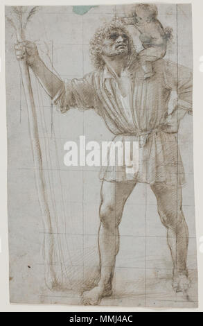 . Englisch: eine Zeichnung des Heiligen Christophorus mit dem Jesuskind. Dansk: Den hellige Christophorus. Englisch: Saint Christopher. ca. 1490. Donato Bramante, den hellige Christophorus (C. 1490) Stockfoto