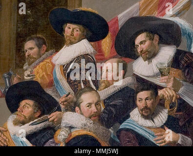 Das Festmahl der Offiziere des St Adrian Miliz Unternehmen in 1627. 1627. Frans Hals015.jpg: Frans Hals abgeleitete Arbeit: Benutzer: Morgan Riley Frans Hals - Detail anzeigen Cavalier Hüte Stockfoto