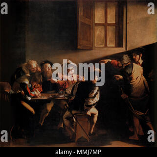 K 43692 CARAVAG 1 Italiano: Vocazione di San Matteo Englisch: Die Berufung des heiligen Matthäus Polski: Powo? anie? wi? tego Mateusza. 1599-1600. Caravaggio, Michelangelo Merisi da - Die Berufung des heiligen Matthäus - 1599-1600 (hochauflösende) Stockfoto