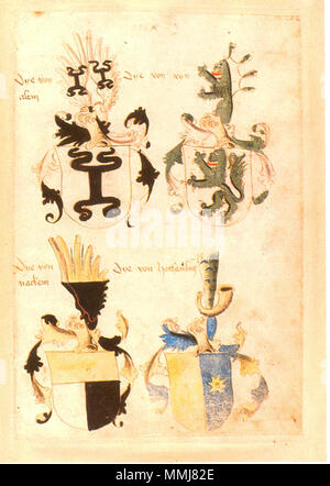 . Ingeram-Codex der ehemaligen Bibliothek Cotta Färbung von/alem Farbstoff vom ryn Färbung von/nackem Färbung von Hochenbu (r) g. 1459. Hans Ingeram und ein sogenanntes Exempla-master Ingeram Codex 262 Stockfoto