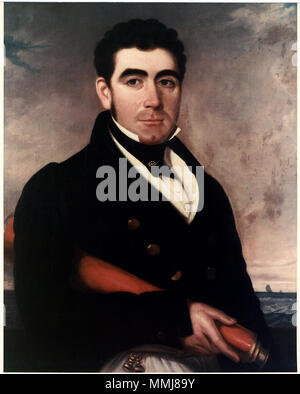 . Englisch: Foto #: 80-G-K -22707 (Farbe) Kapitän Thomas Macdonough, U.S.N. (1783-1825), "Der Held der See Champlain "Portrait in Öl, von einem unbekannten Künstler. Am 17. September 1954 fotografiert. Die ursprüngliche Malerei ist in der Old North Church, 187 Salem Street, Boston, Massachusetts. Offizielle U.S. Navy Foto, jetzt in den Sammlungen der National Archives. . 17. September 1954. Unbekannter Kapitän Thomas Macdonough, U.S.N. Stockfoto