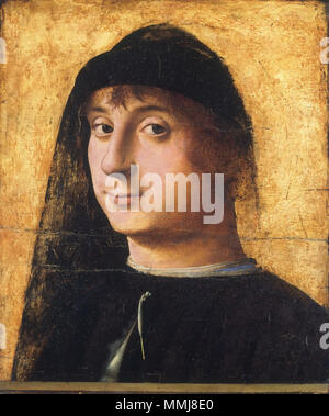 . Englisch: Ursprünglich, den Hintergrund und hat in diesem Gremium waren schwarz, Erstellen einer Kontrast für mehr Aufmerksamkeit in der Regel für Antonello da Messina. Porträt eines Menschen. 1474. Antonello da Messina 053 Stockfoto