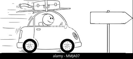 Cartoon von lächelnden Menschen, in kleinen Auto im Urlaub Stock Vektor