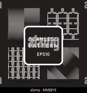 Striped Set von nahtlosen geometrische Muster. Schwarze und weiße Texturen. Digitale Hintergründe. Stock Vektor