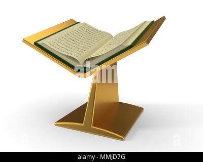 Der Qur'an und buchen Sie Plattform. 3d-Abbildung. isoliert auf weißem Stockfoto