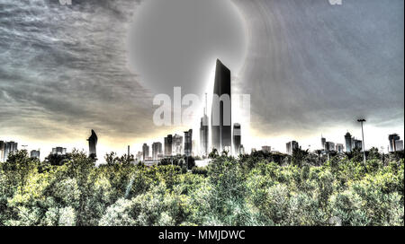 Surreale Stadtbild der Kuwait City unter der Sonne in Kuwait. Stockfoto