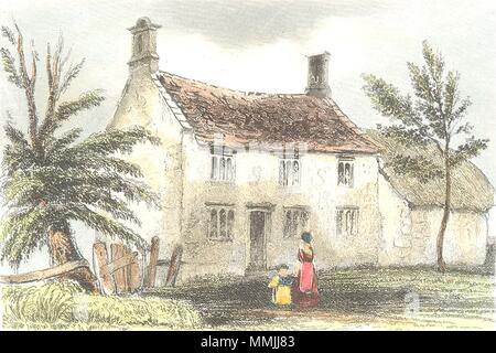 LINCOLNSHIRE. Geburtsort Isaac Newton, Woolsthorpe 1835 alten, antiken Drucken Stockfoto