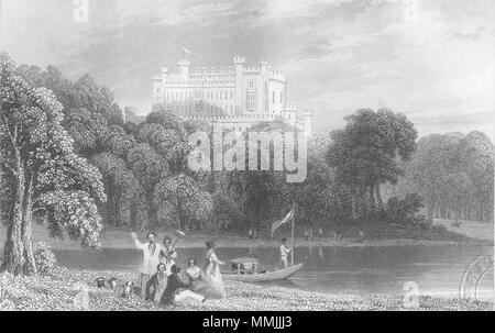 LEICS. Schloss Belvoir, Leicestershire. DUGDALE c 1840 alten, antiken Drucken Stockfoto