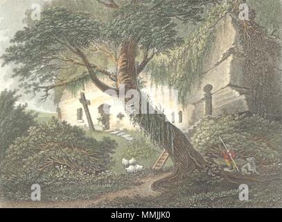 NORTHUMBS. Warkworth Hermitage. Schmidt 1835 alte antike vintage Bild drucken Stockfoto