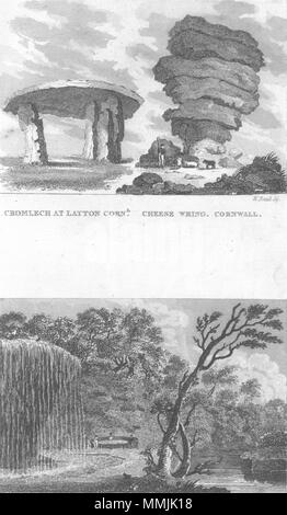 CORNWALL. Cromlech, Layton Cornl Käse vermischen; gut 1825 alten, antiken Drucken Stockfoto